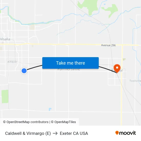 Caldwell & Virmargo (E) to Exeter CA USA map