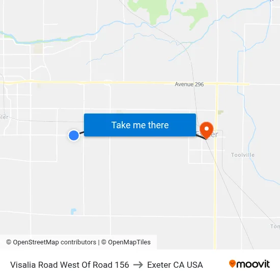Visalia Road West Of Road 156 to Exeter CA USA map