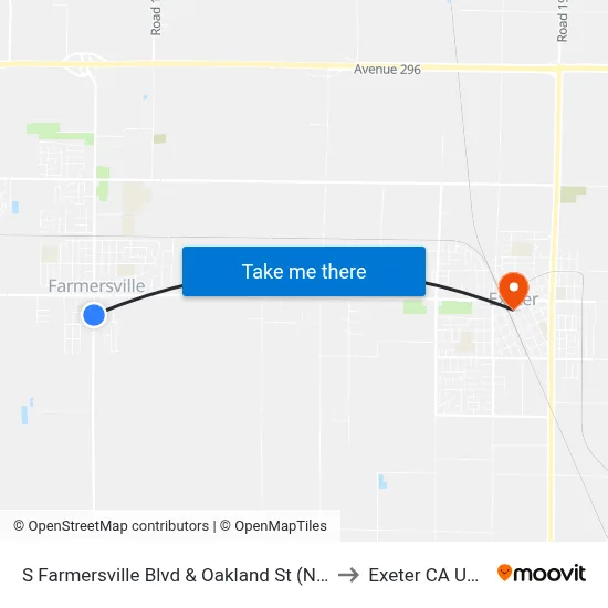 S Farmersville Blvd & Oakland St (Nb) to Exeter CA USA map