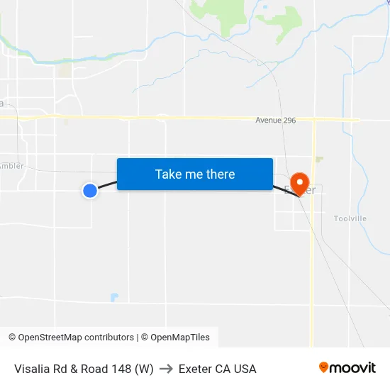 Visalia Rd & Road 148 (W) to Exeter CA USA map
