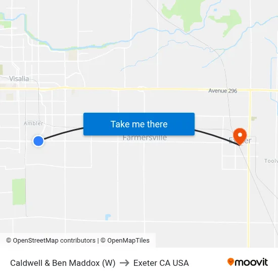 Caldwell & Ben Maddox (W) to Exeter CA USA map