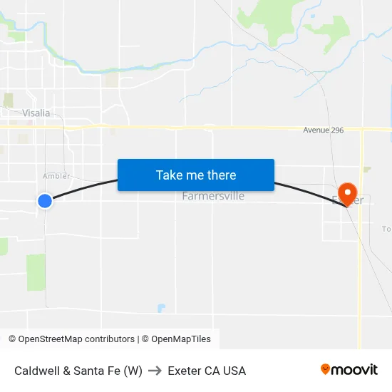 Caldwell & Santa Fe (W) to Exeter CA USA map