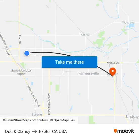 Doe & Clancy to Exeter CA USA map