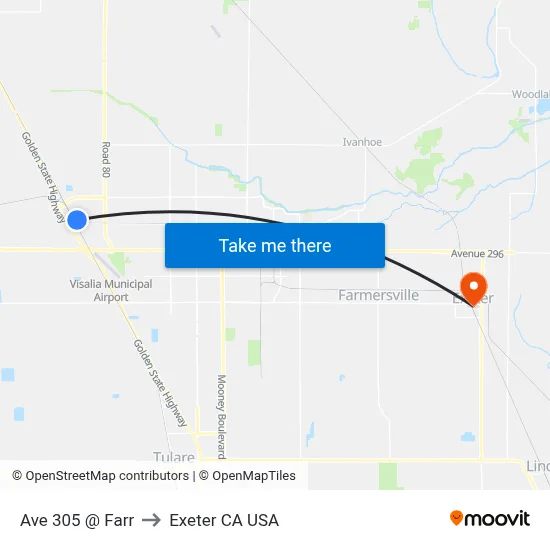 Ave 305 @ Farr to Exeter CA USA map