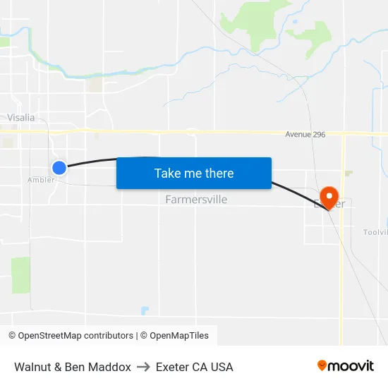 Walnut & Ben Maddox to Exeter CA USA map