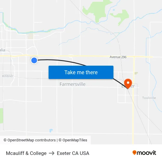 Mcauliff & College to Exeter CA USA map