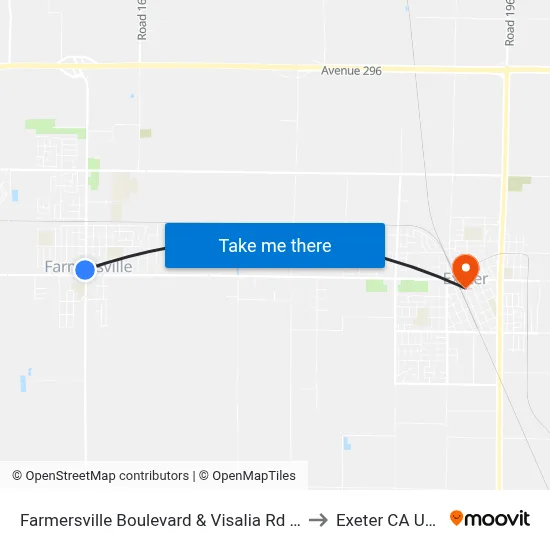 Farmersville Boulevard & Visalia Rd (S) to Exeter CA USA map