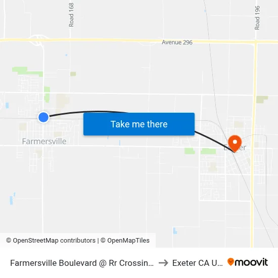 Farmersville Boulevard @ Rr Crossing (N) to Exeter CA USA map