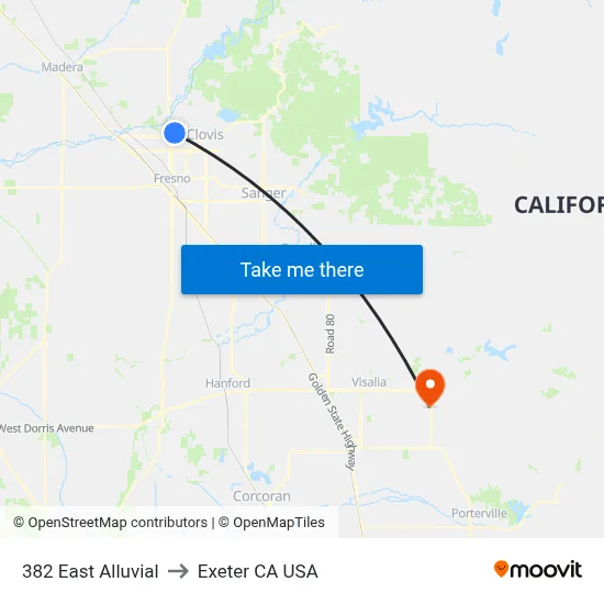 382 East Alluvial to Exeter CA USA map