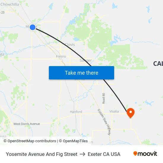 Yosemite Avenue And Fig Street to Exeter CA USA map
