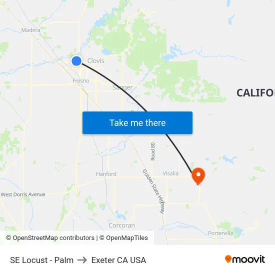 SE Locust - Palm to Exeter CA USA map