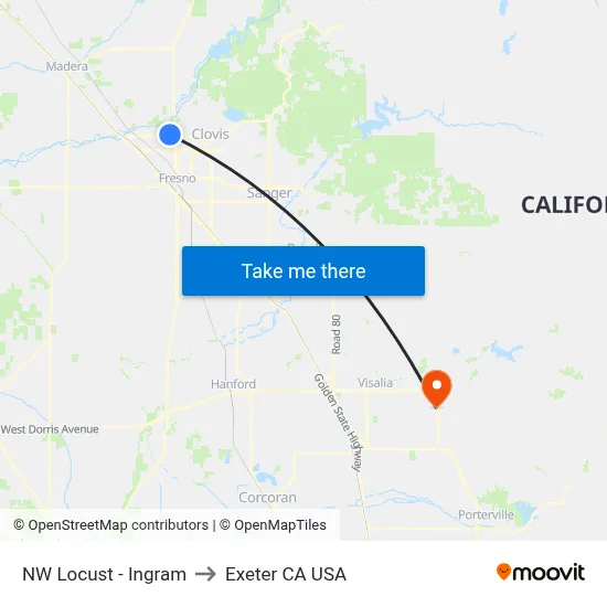 NW Locust - Ingram to Exeter CA USA map