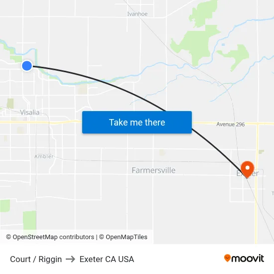 Court / Riggin to Exeter CA USA map