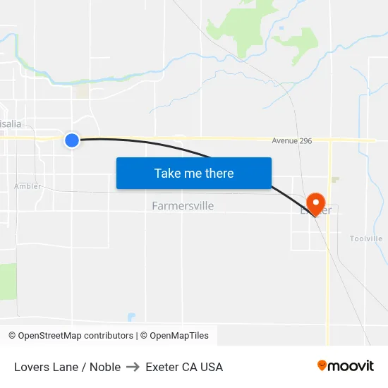 Lovers Lane / Noble to Exeter CA USA map