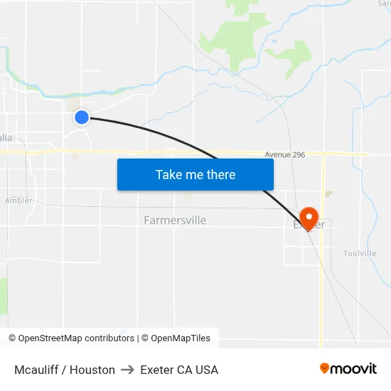 Mcauliff / Houston to Exeter CA USA map