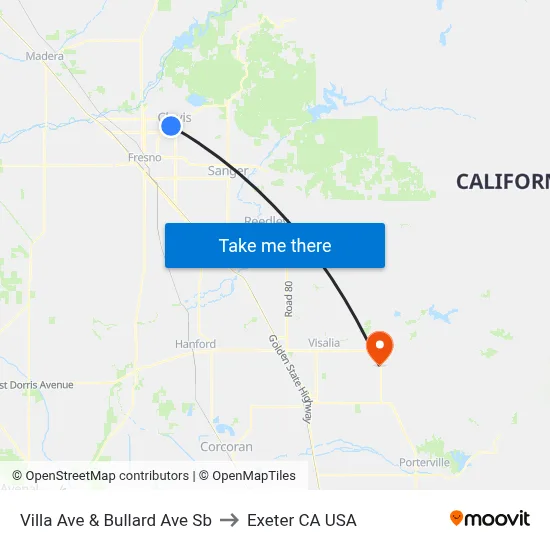 Villa Ave & Bullard Ave Sb to Exeter CA USA map