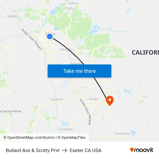 Bullard Ave & Scotty Prvt to Exeter CA USA map