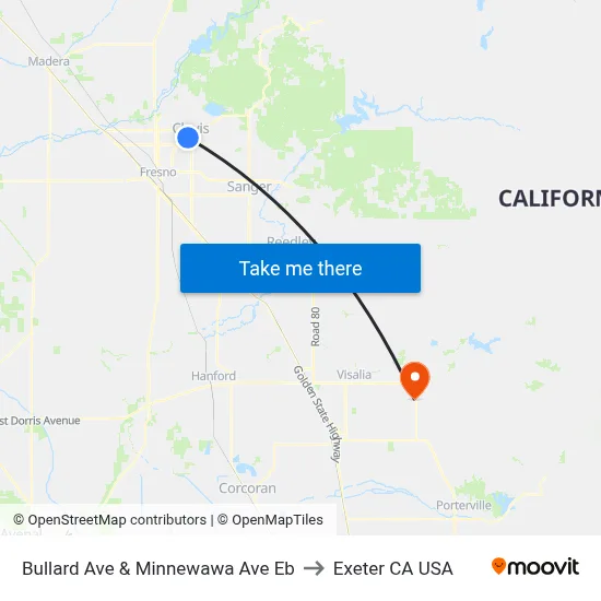 Bullard Ave & Minnewawa Ave Eb to Exeter CA USA map