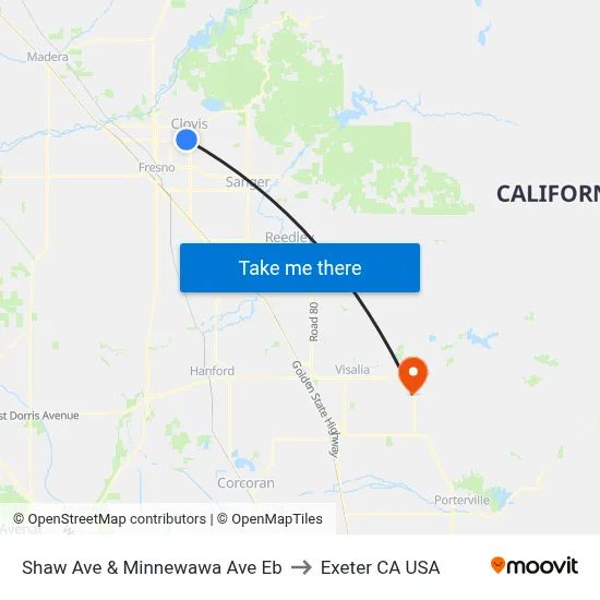 Shaw Ave & Minnewawa Ave Eb to Exeter CA USA map