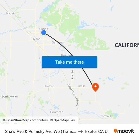 Shaw Ave & Pollasky Ave Wb (Transfer) to Exeter CA USA map