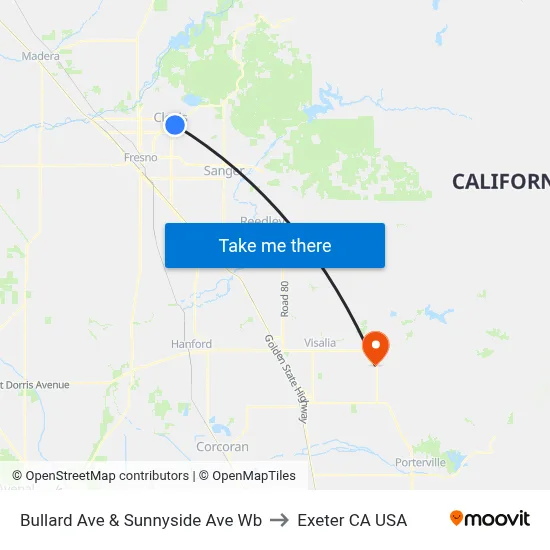 Bullard Ave & Sunnyside Ave Wb to Exeter CA USA map