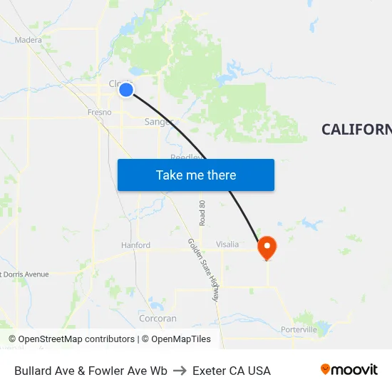 Bullard Ave & Fowler Ave Wb to Exeter CA USA map