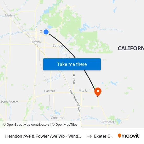 Herndon Ave & Fowler Ave Wb - Windmill Marketplace to Exeter CA USA map