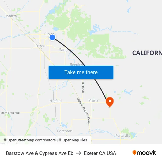 Barstow Ave & Cypress Ave Eb to Exeter CA USA map