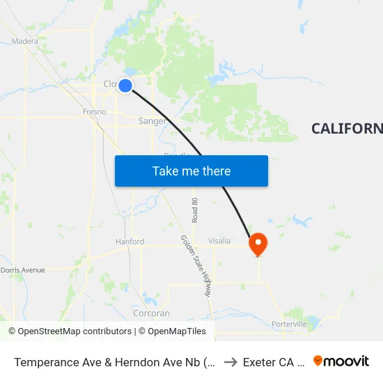 Temperance Ave & Herndon Ave Nb (Transfer) to Exeter CA USA map