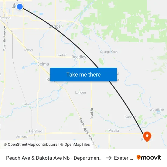 Peach Ave & Dakota Ave Nb - Department Of Social Services (Transfer) to Exeter CA USA map
