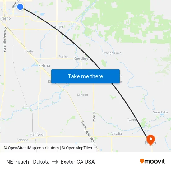 NE Peach - Dakota to Exeter CA USA map