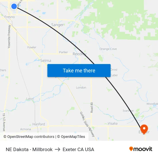 NE Dakota - Millbrook to Exeter CA USA map