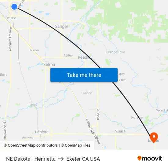 NE Dakota - Henrietta to Exeter CA USA map