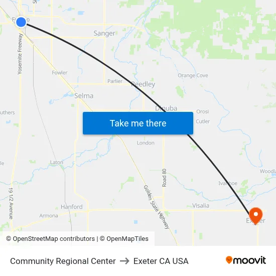 Community Regional Center to Exeter CA USA map