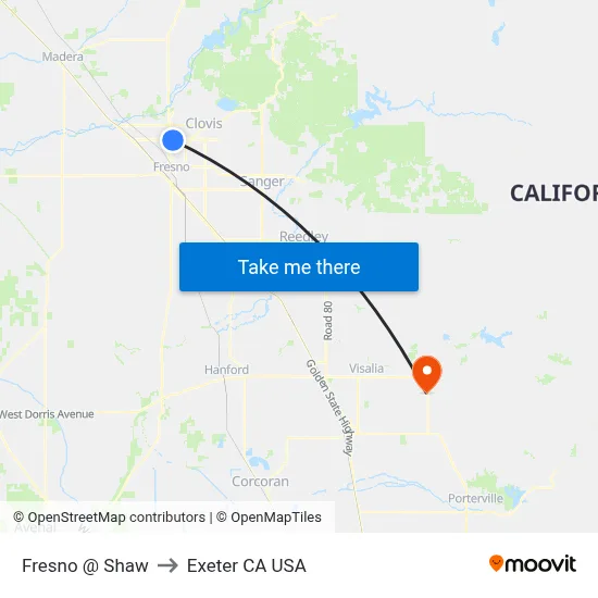 Fresno @ Shaw to Exeter CA USA map