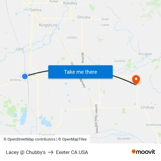 Lacey @ Chubby's to Exeter CA USA map