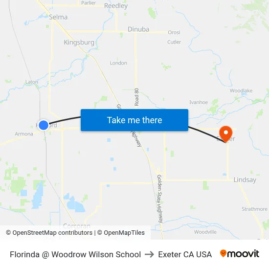 Florinda @ Woodrow Wilson School to Exeter CA USA map