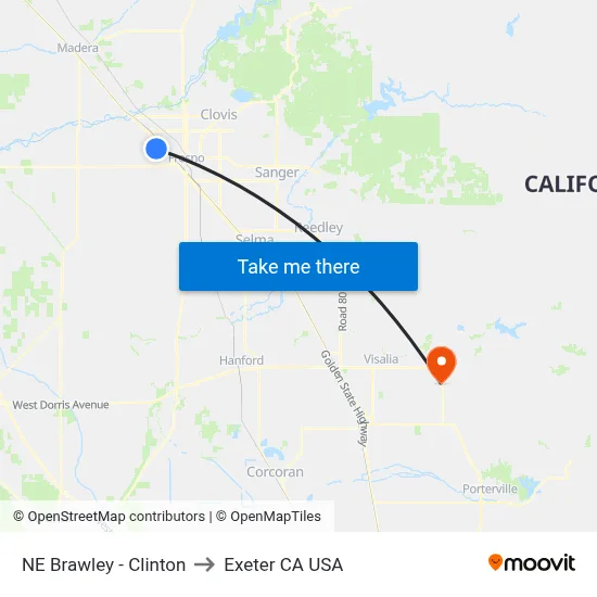 NE Brawley - Clinton to Exeter CA USA map