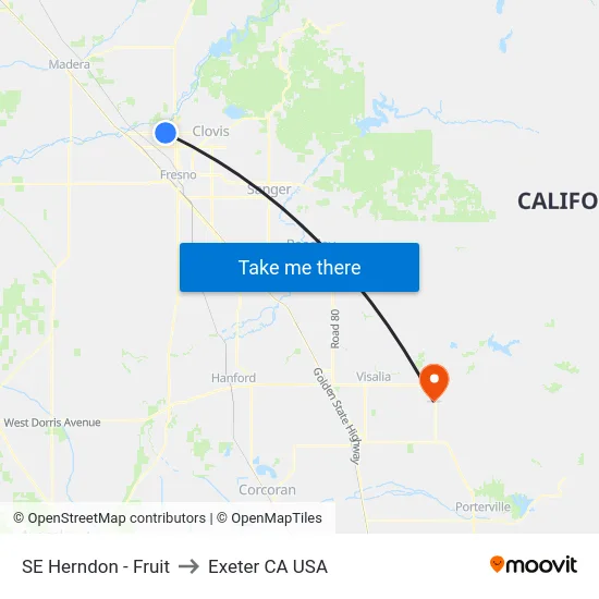 SE Herndon - Fruit to Exeter CA USA map
