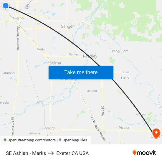 SE Ashlan - Marks to Exeter CA USA map