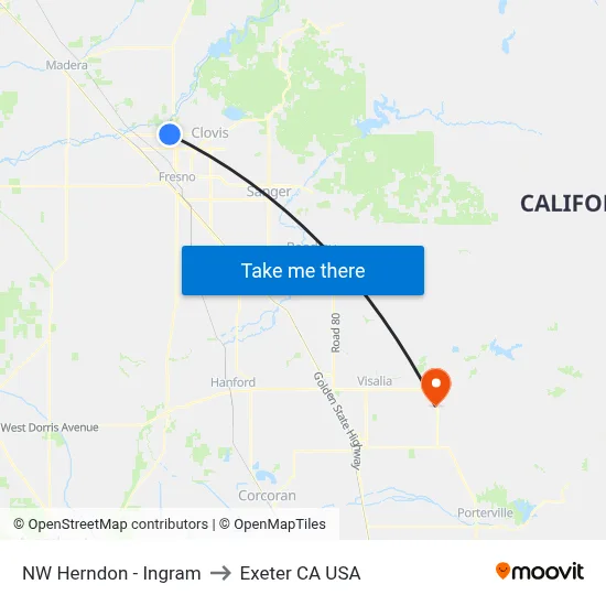 NW Herndon - Ingram to Exeter CA USA map