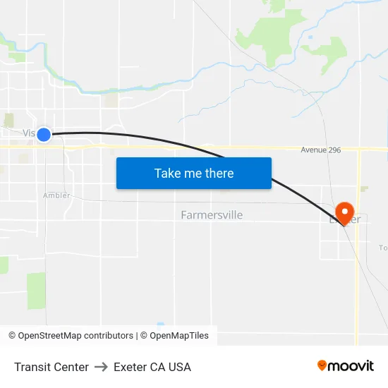 Transit Center to Exeter CA USA map