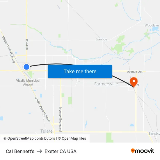 Cal Bennett's to Exeter CA USA map