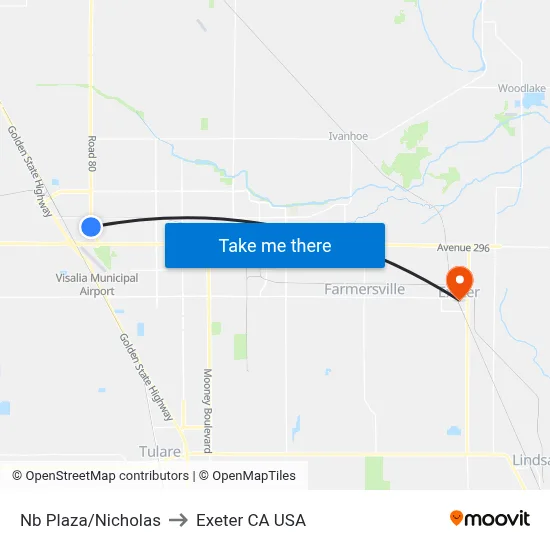 Nb Plaza/Nicholas to Exeter CA USA map