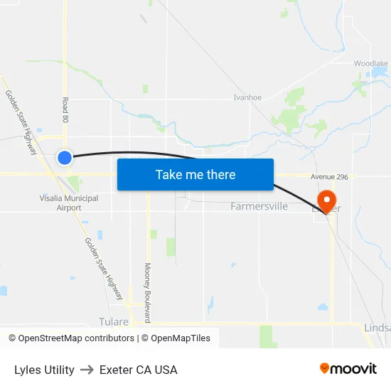 Lyles Utility to Exeter CA USA map