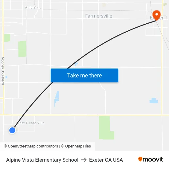 Alpine Vista Elementary School to Exeter CA USA map