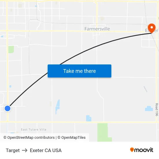 Target to Exeter CA USA map