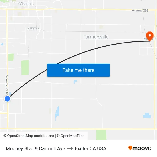 Mooney Blvd & Cartmill Ave to Exeter CA USA map