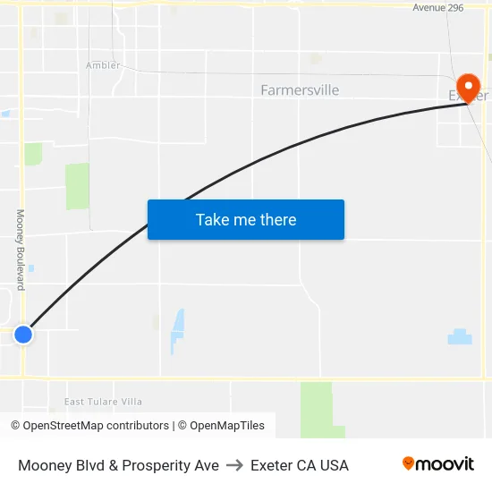 Mooney Blvd & Prosperity Ave to Exeter CA USA map