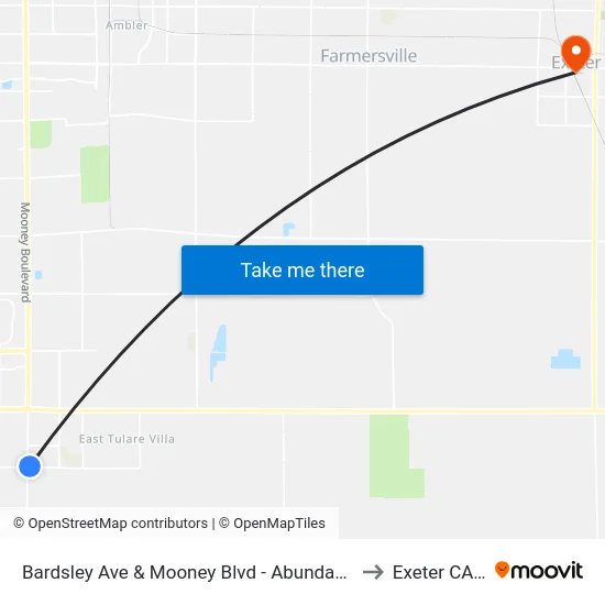 Bardsley Ave & Mooney Blvd - Abundant Life Church to Exeter CA USA map